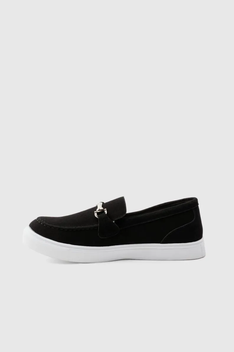 Shop boohooMAN Faux Suede Chunky Snaffle Loafer black
