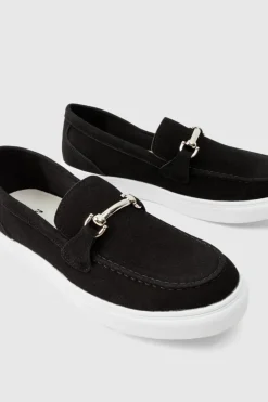 Shop boohooMAN Faux Suede Chunky Snaffle Loafer black