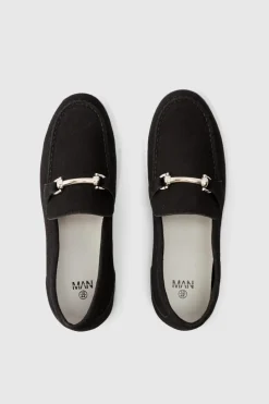 Shop boohooMAN Faux Suede Chunky Snaffle Loafer black