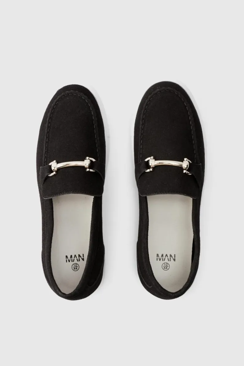 Shop boohooMAN Faux Suede Chunky Snaffle Loafer black
