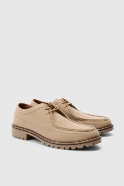 Online boohooMAN Faux Suede Derby Shoes In beige