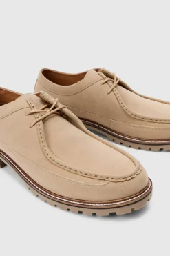 Online boohooMAN Faux Suede Derby Shoes In beige