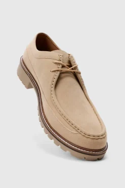 Online boohooMAN Faux Suede Derby Shoes In beige