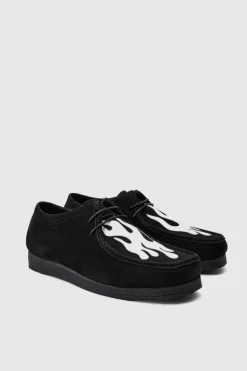 Clearance boohooMAN Faux Suede Flame Apron Front Shoes In black