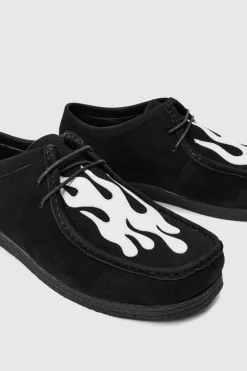 Clearance boohooMAN Faux Suede Flame Apron Front Shoes In black