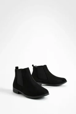 Clearance boohoo Faux Suede Flat Chelsea Boots black