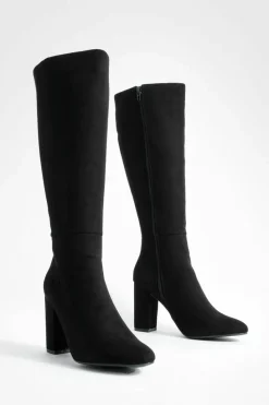 Clearance boohoo Faux Suede Knee High Heeled Boots black