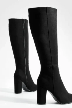 Clearance boohoo Faux Suede Knee High Heeled Boots black
