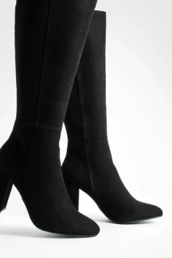 Clearance boohoo Faux Suede Knee High Heeled Boots black