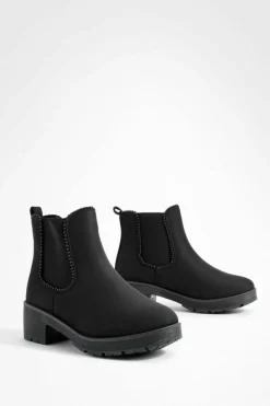 Store boohoo Faux Suede Ribbed Detail Chunky Chelsea Boots black