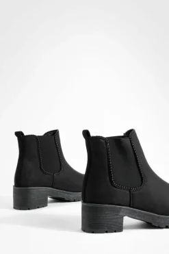 Store boohoo Faux Suede Ribbed Detail Chunky Chelsea Boots black