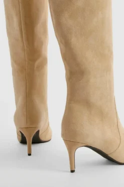 Best boohoo Faux Suede Stiletto Knee High Boots beige