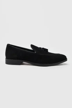Store boohooMAN Faux Suede Tassel Loafer black