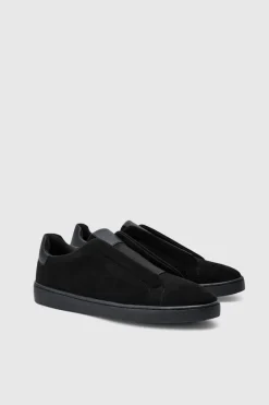 Hot boohooMAN Faux Suede Trainer In black