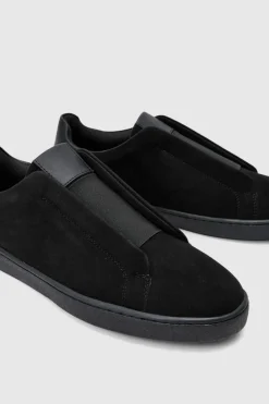 Hot boohooMAN Faux Suede Trainer In black