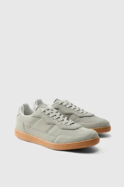 Flash Sale boohooMAN Faux Suede Trainer In with white detail grey
