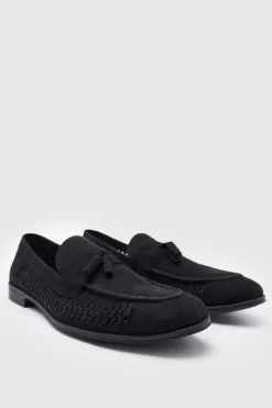 Hot boohooMAN Faux Suede Weave Loafer black