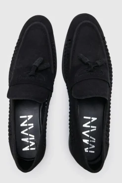 Hot boohooMAN Faux Suede Weave Loafer black