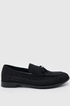 Hot boohooMAN Faux Suede Weave Loafer black