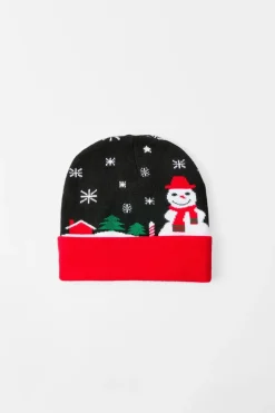 Hot boohooMAN Festive Graphic Beanie in black