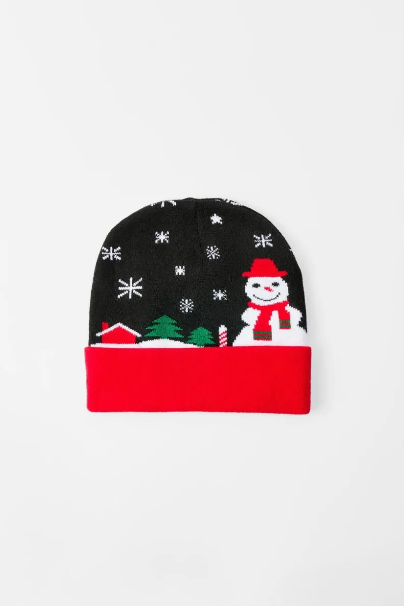 Hot boohooMAN Festive Graphic Beanie in black
