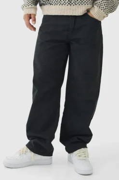 Hot boohooMAN Fixed Waist Baggy Washed Trouser black