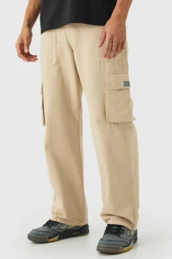 Cheap boohooMAN Fixed Waist Cargo Zip Trouser With Woven Tab stone