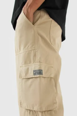 Cheap boohooMAN Fixed Waist Cargo Zip Trouser With Woven Tab stone