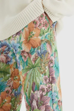 Shop boohooMAN Fixed Waist Floral Tapestry Trouser stone