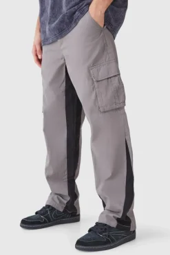 Online boohooMAN Fixed Waist Gusset Cargo Trousers grey