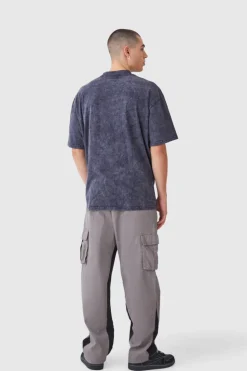 Online boohooMAN Fixed Waist Gusset Cargo Trousers grey