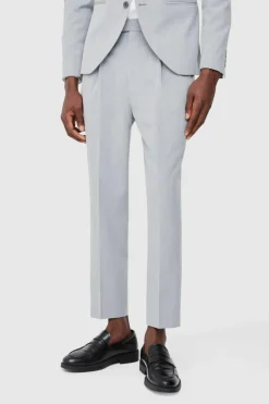 Fashion boohooMAN Fixed Waist High Rise Tapered Crop Tailored Trousers grey