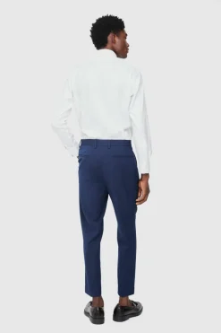 New boohooMAN Fixed Waist High Rise Tapered Crop Tailored Trousers navy