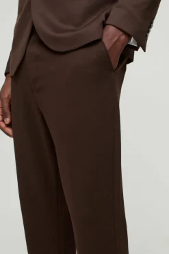 Clearance boohooMAN Fixed Waist Jersey Tapered Tailored Trousers brown