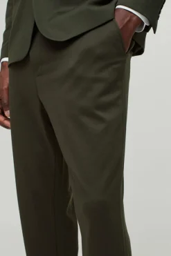 Discount boohooMAN Fixed Waist Jersey Tapered Tailored Trousers olive
