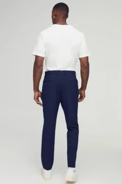 Best boohooMAN Fixed Waist Pleat Front Tapered Tailored Trousers navy