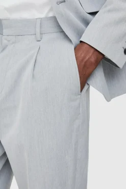 Best Sale boohooMAN Fixed Waist Pleat Front Tapered Tailored Trousers grey