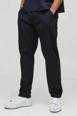 Online boohooMAN Fixed Waist Relaxed Cropped Pleated Chino Trousers navy