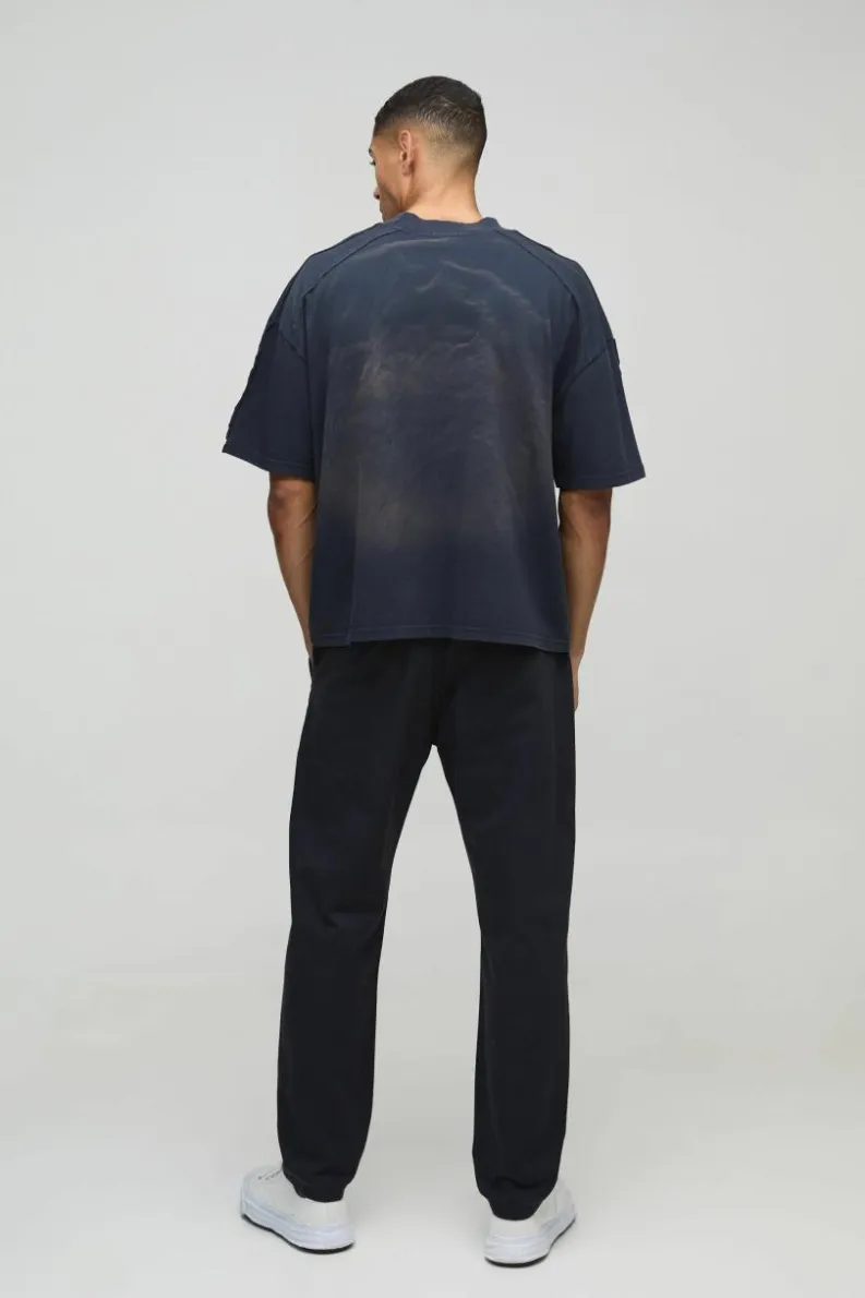 Online boohooMAN Fixed Waist Relaxed Cropped Pleated Chino Trousers navy