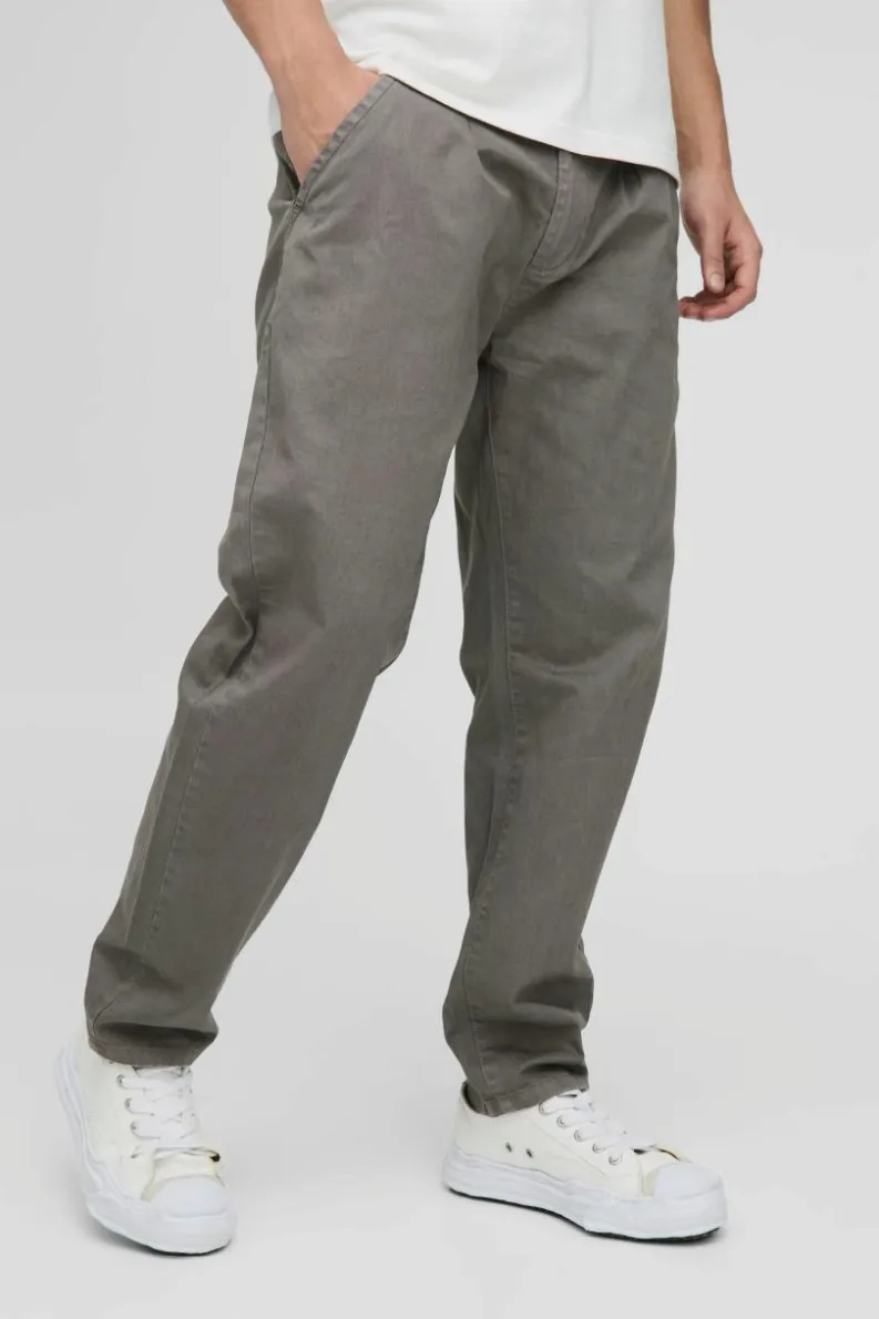Sale boohooMAN Fixed Waist Relaxed Cropped Pleated Chino Trousers taupe