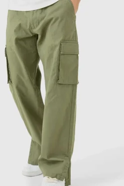 Best Sale boohooMAN Fixed Waist Relaxed Fit Cargo Split Hem Trouser khaki