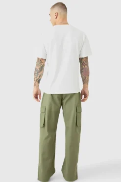 Best Sale boohooMAN Fixed Waist Relaxed Fit Cargo Split Hem Trouser khaki