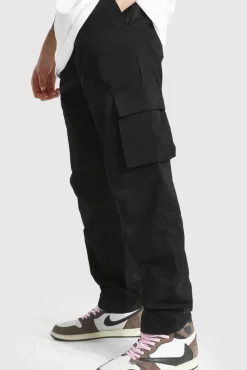 Cheap boohooMAN Fixed Waist Relaxed Fit Cargo Trouser black