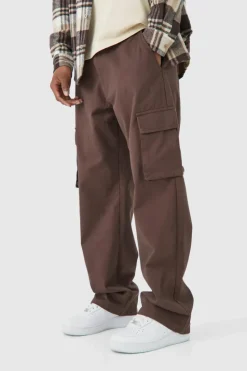 Sale boohooMAN Fixed Waist Relaxed Fit Cargo Trouser chocolate