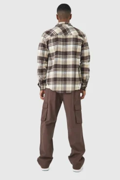 Sale boohooMAN Fixed Waist Relaxed Fit Cargo Trouser chocolate