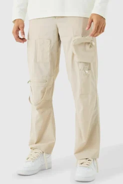 Flash Sale boohooMAN Fixed Waist Relaxed Multi Pocket Cargos stone