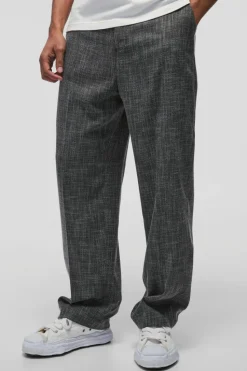 Online boohooMAN Fixed Waist Relaxed Texture Tailored Trouser charcoal
