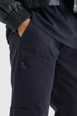 Flash Sale boohooMAN Fixed Waist Relaxed Washed Carpenter Cargo black