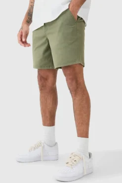 Cheap boohooMAN Fixed Waist Skinny Fit Chino Shorts khaki