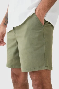 Cheap boohooMAN Fixed Waist Skinny Fit Chino Shorts khaki